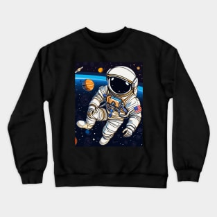 An astronaut floating in space surrounded by planets 3 Crewneck Sweatshirt